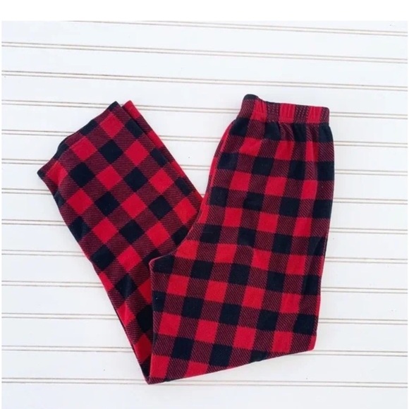 Red and Black Buffalo Plaid Pajama Set with Button-Up Top - Picture 3 of 5